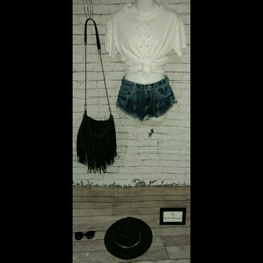 Tres Bien White Burn Out Lace Up Tee Festival